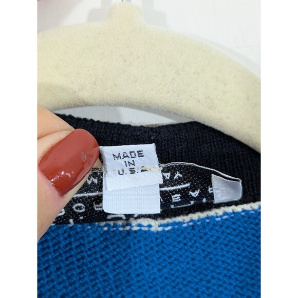 St. John Cardigan Sweater Sz M Open Front Blue Black Trim Santana Knit Pockets - Picture 7 of 8